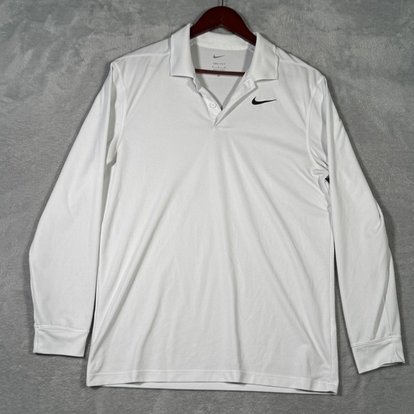 Nike Polo Shirt Mens Small White Dri-FIT Long Sleeve Golf Athletic Performance - Picture 1 of 9